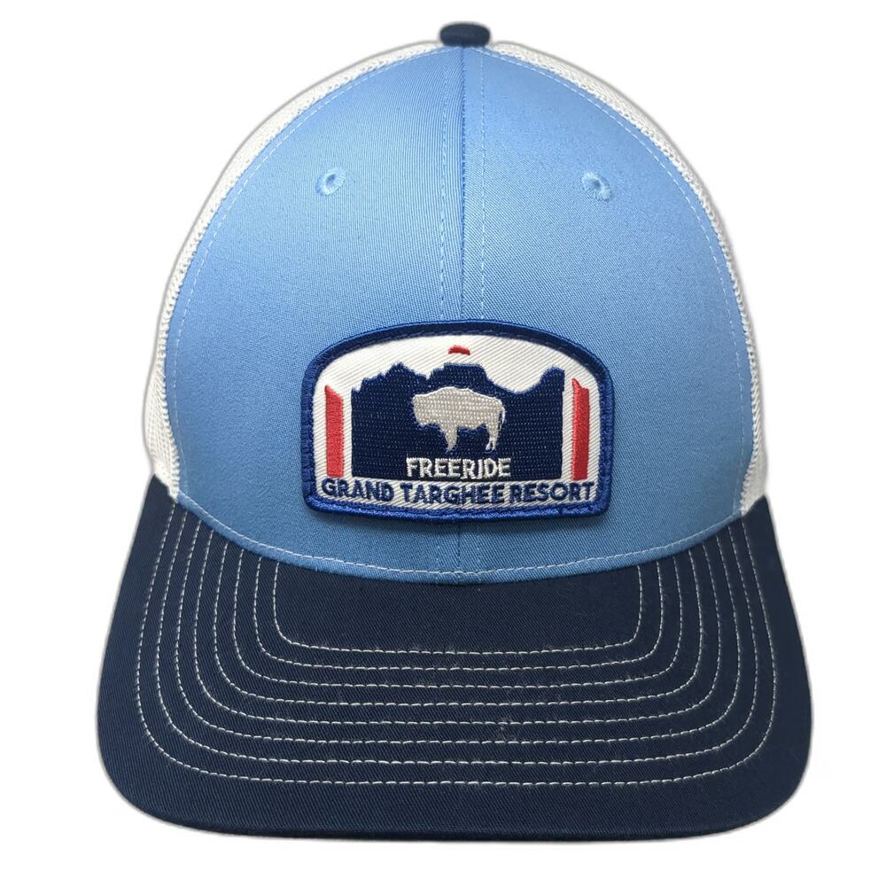 Richardson Trucker Hat Blue White One Size Grand Targhee Resort Bison Patch Mesh